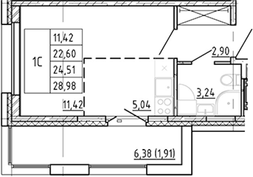 Квартира студия 22.6 м², 6/12 эт., ЖК «Полис Новоселье»